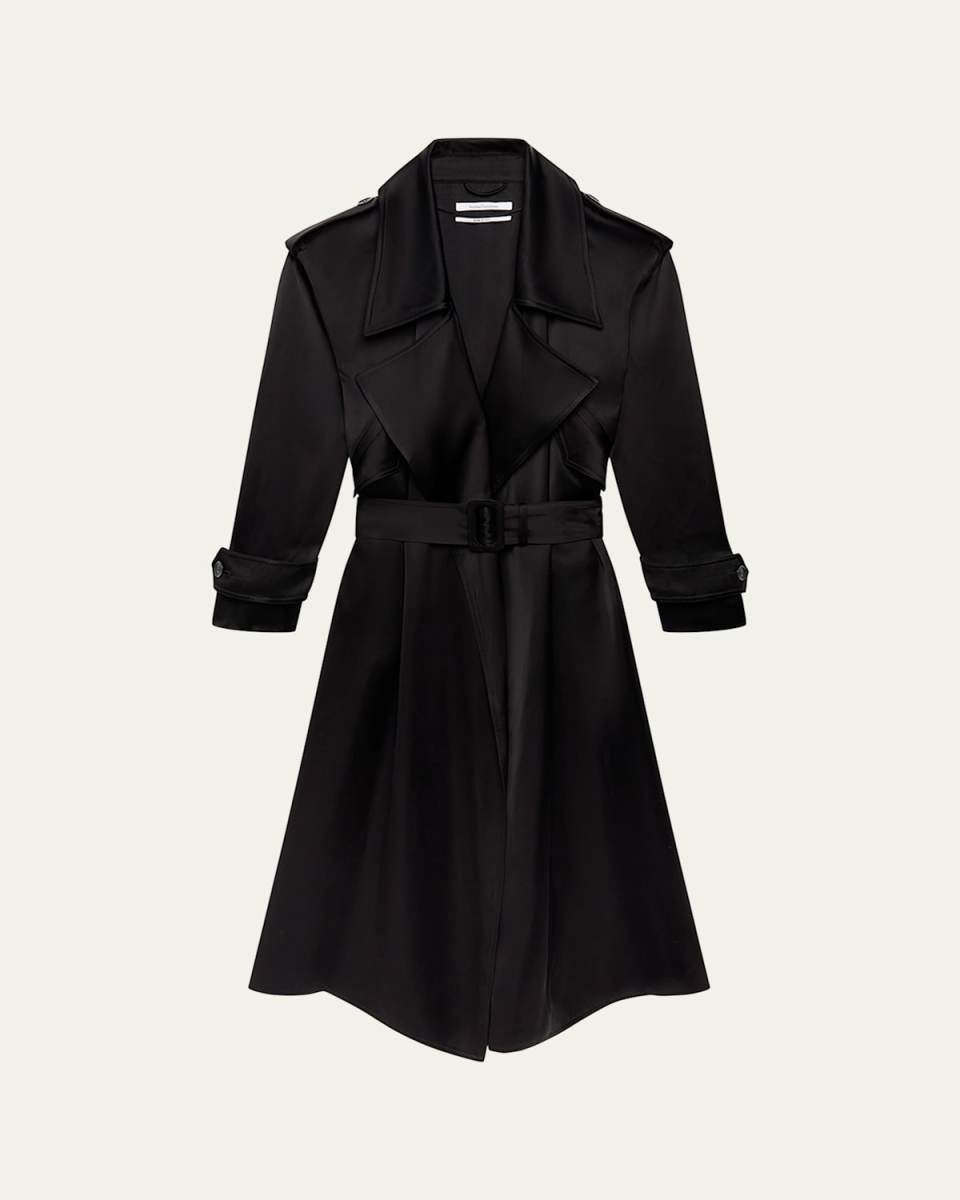 Soft Satin Belted Long Trench Coat